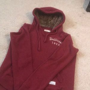 maroon Hollister fur hoodie